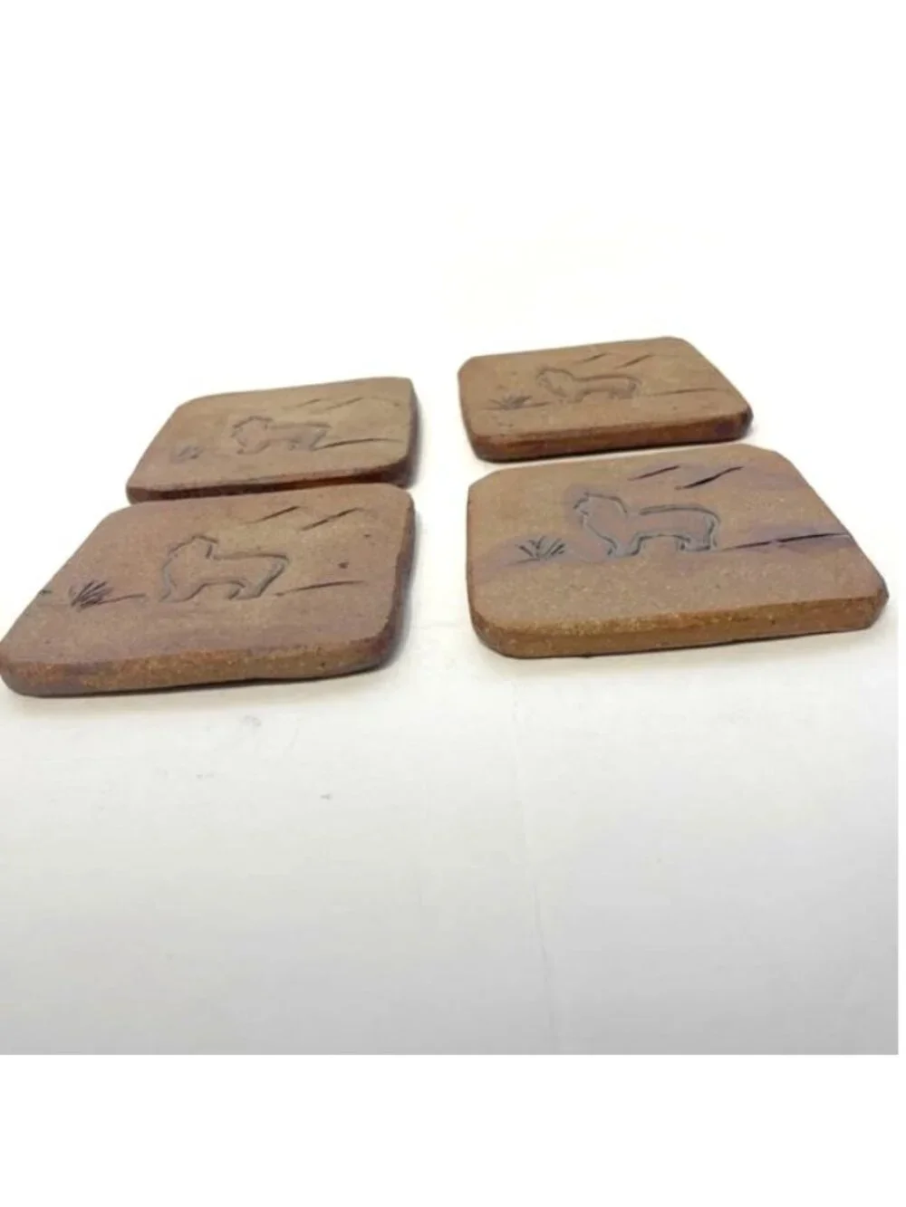 Handmade Sandstone Coasters With Llama & Mountain Design Set Of 4 Felt-Backed